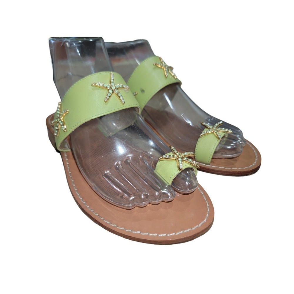 Carole‎ Little Women's Green Starfish Rhinestones Leather Flat Sandals Sz 7 M